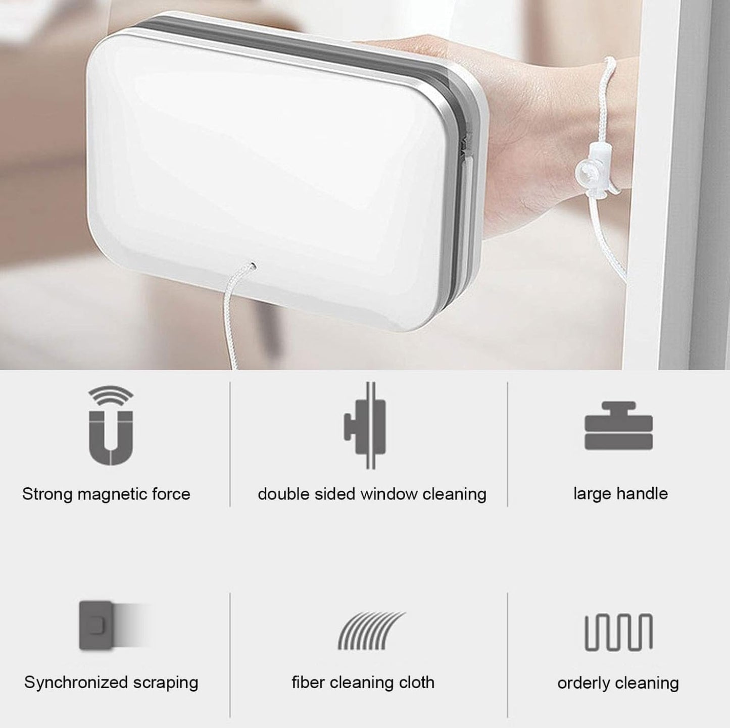 Double-Sided Magnetic Window Cleaner with Safety Rope for Streak-Free Glass