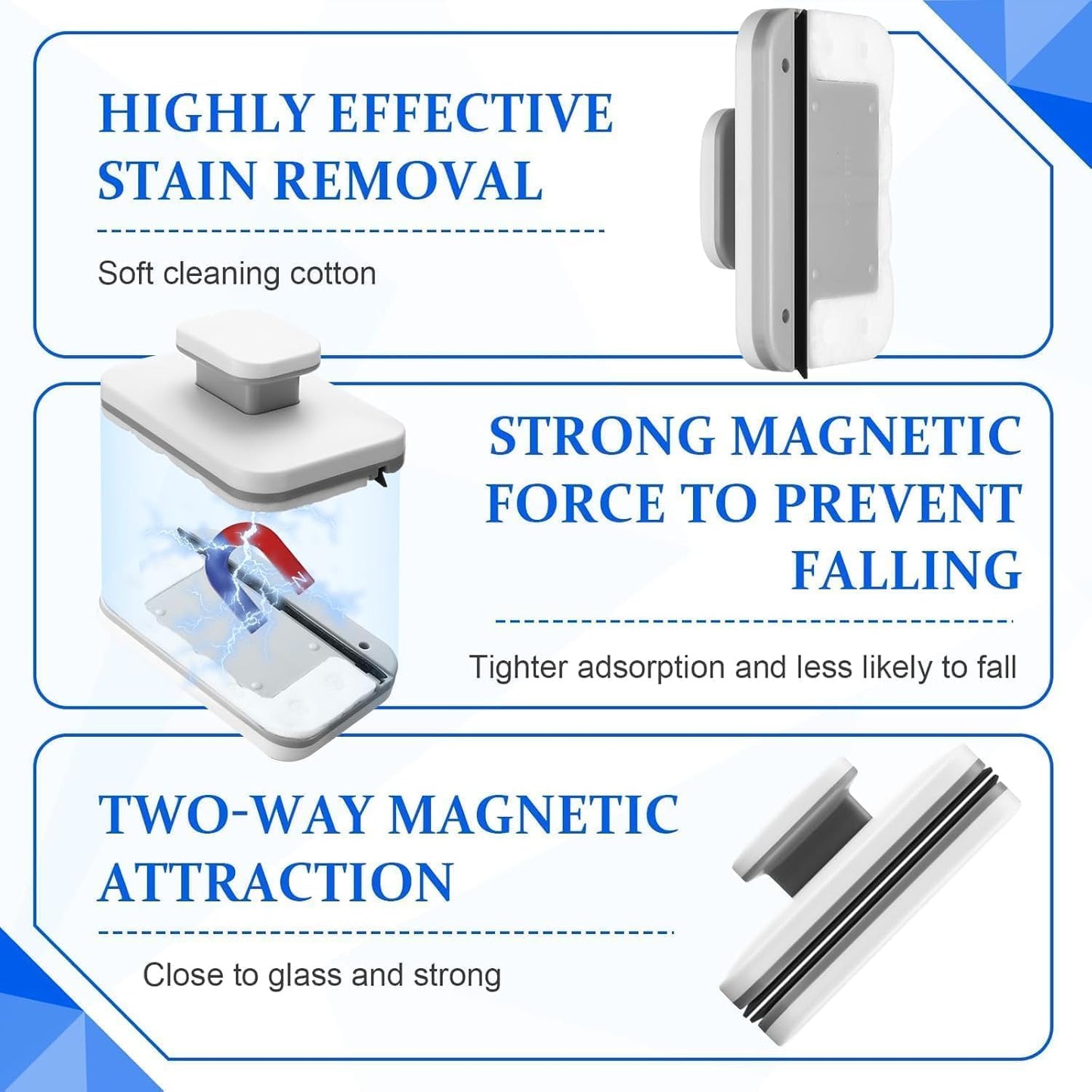 Double-Sided Magnetic Window Cleaner with Safety Rope for Streak-Free Glass