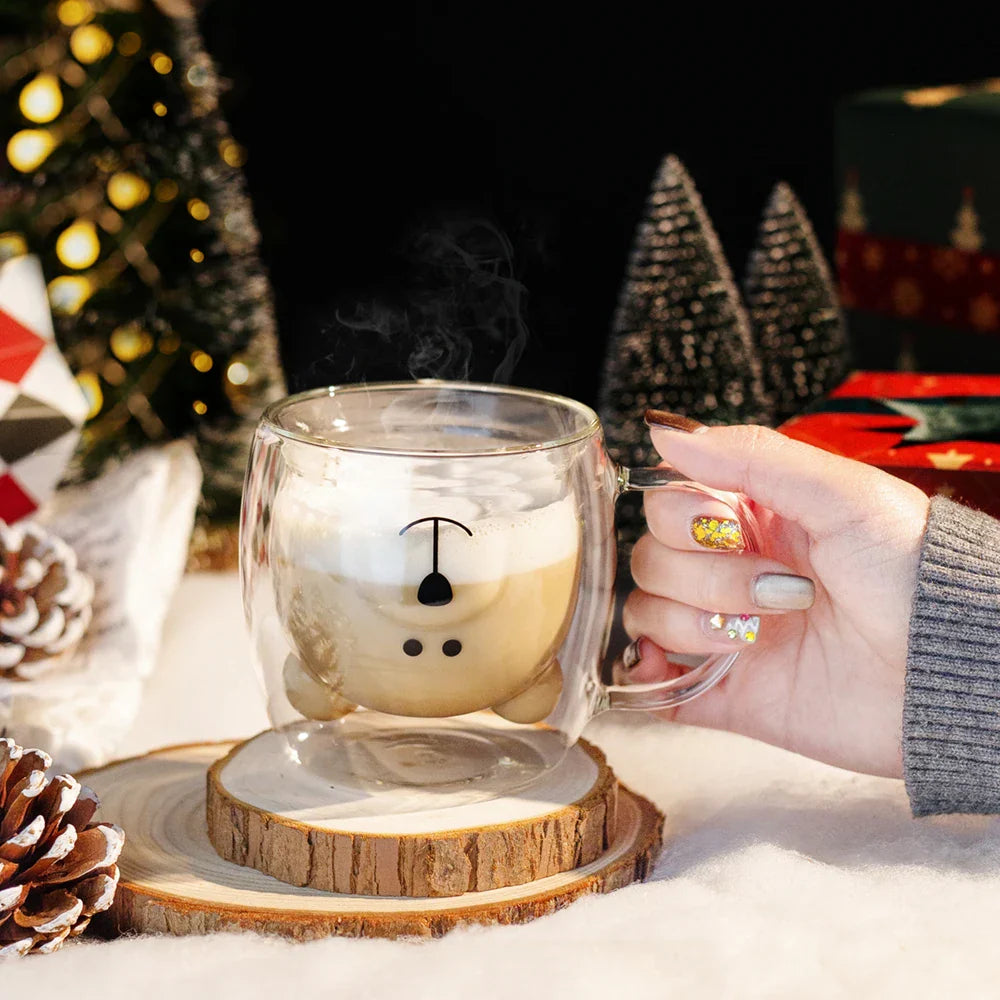 Double Wall Bear Glass Coffee Mug Borosilicate Drink Cup