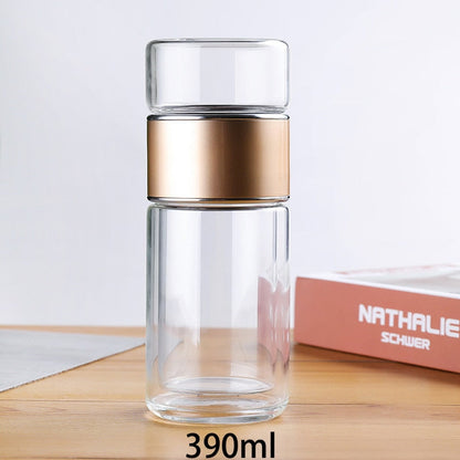Double Wall Glass Tea Bottle Leakproof Travel Drink Flask