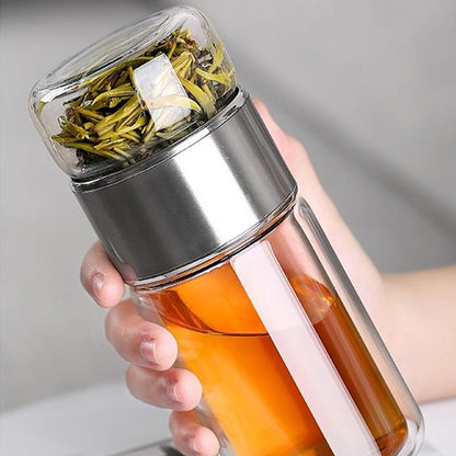 Double Wall Glass Tea Bottle Leakproof Travel Drink Flask