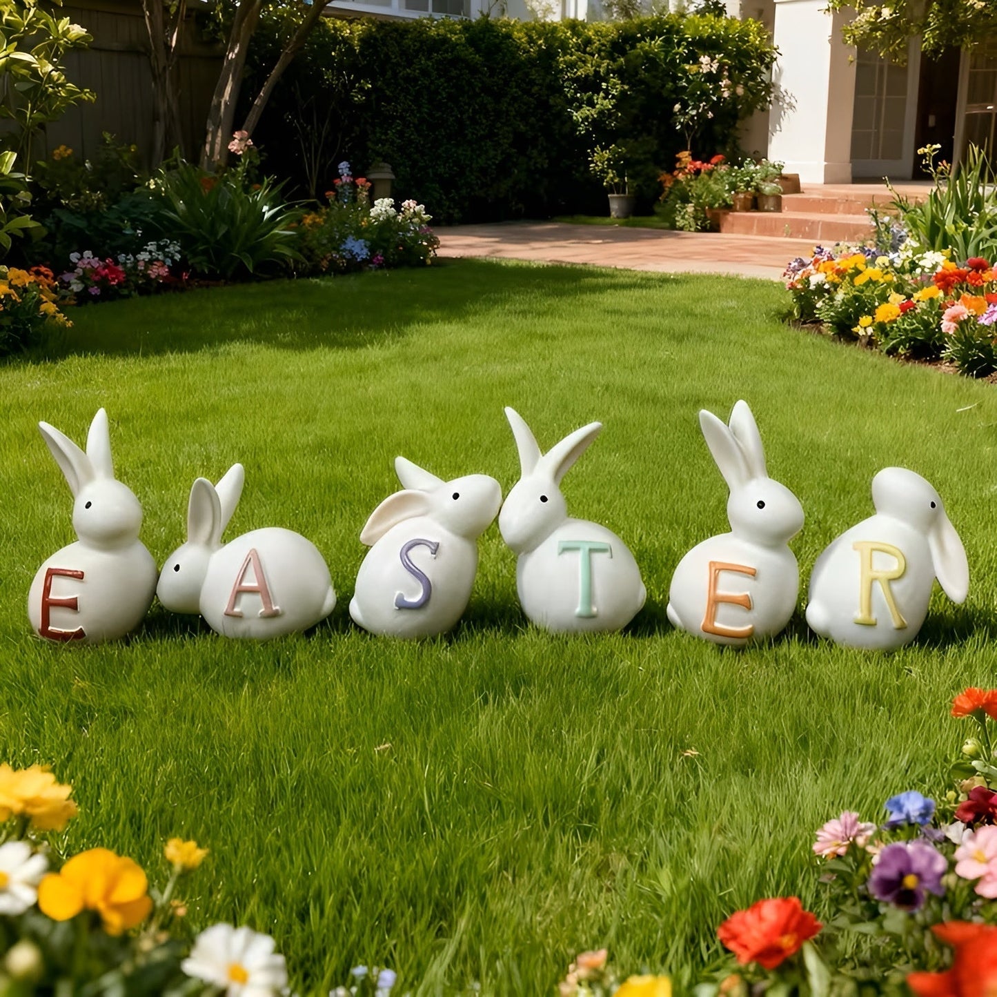 Easter Bunny Figurine Set Spring Home Decoration