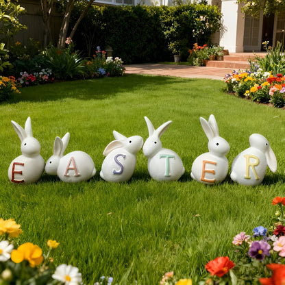 Easter Bunny Figurine Set Spring Home Decoration