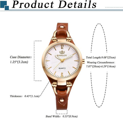 Elegant Quartz Womens Watch Red Accent Leather Strap