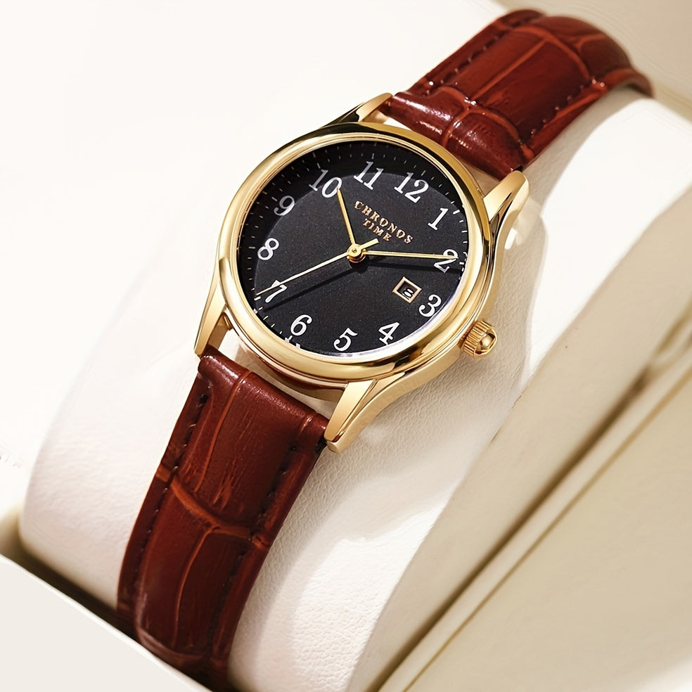 Elegant Womens Quartz Watch Faux Leather Wristwatch
