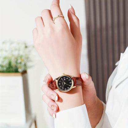 Elegant Womens Quartz Watch Faux Leather Wristwatch