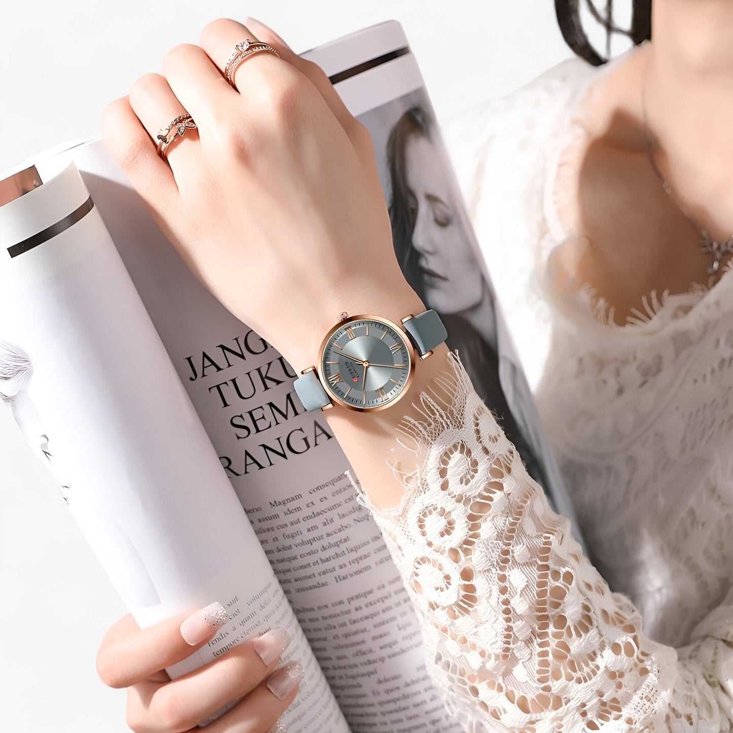 Elegant Womens Quartz Watch Leather Strap Wristwatch