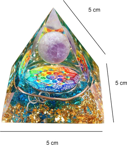 Energy Pyramid with Amethyst Crystal – Positive Energy & Chakra Healing Decor