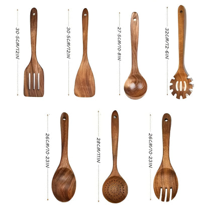 7-Piece Wooden Kitchen Utensil Set for Pots, Pans & Everyday Cooking