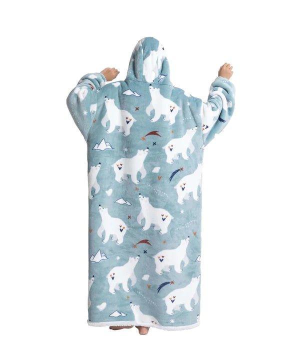 Extra Long Polar Bear Hoodie Blanket Sherpa Fleece Wearable Blanket