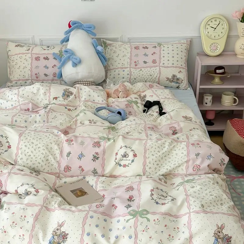 Floral Duvet Cover Set Soft Pink Bedding Double Full Queen