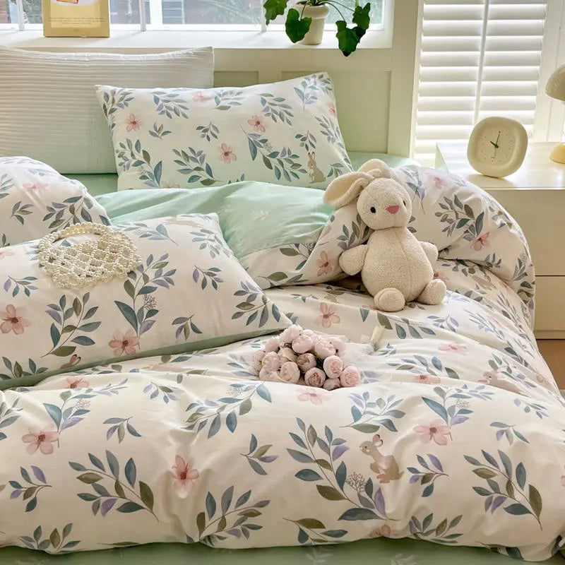 Floral Duvet Cover Set Soft Pink Bedding Double Full Queen