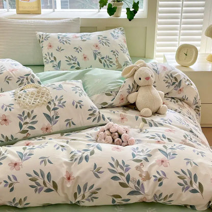 Floral Duvet Cover Set Soft Pink Bedding Double Full Queen