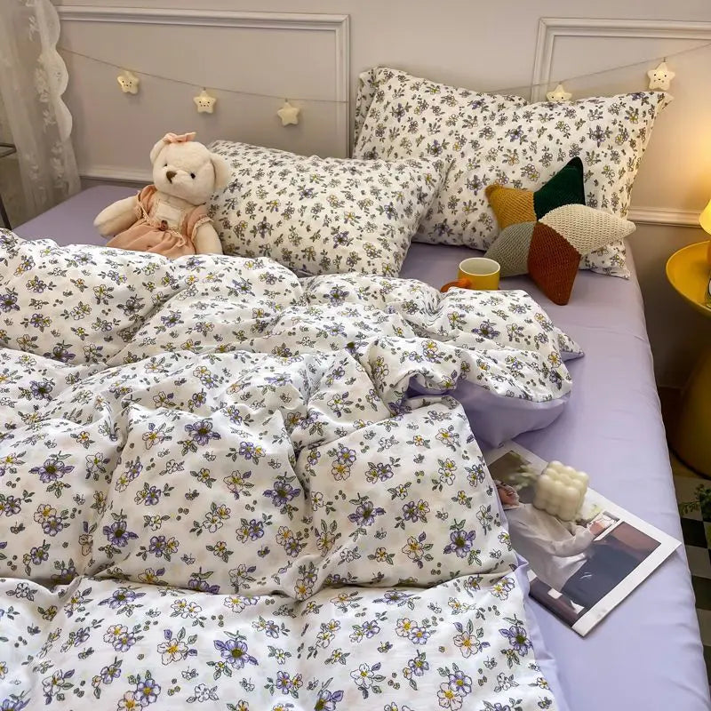 Floral Duvet Cover Set Soft Pink Bedding Double Full Queen