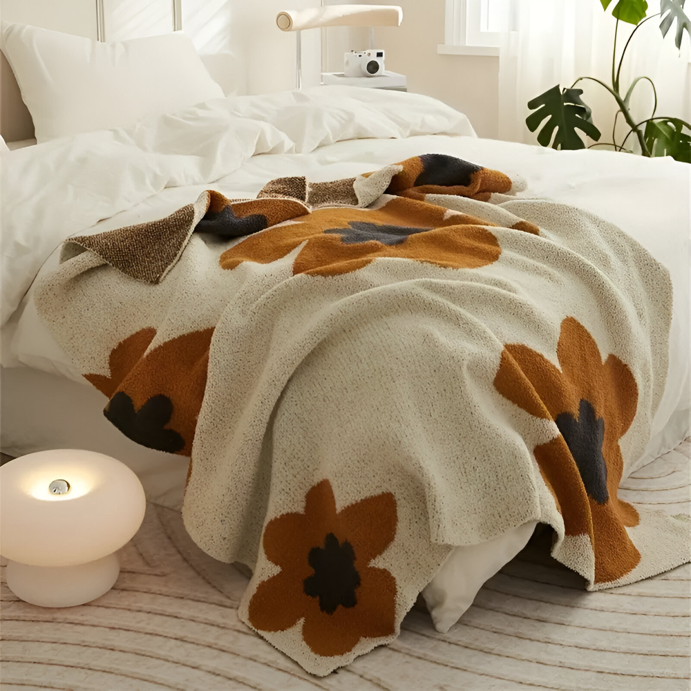 Floral Knit Plush Throw Blanket – Cozy Decorative Sofa and Bed Blanket