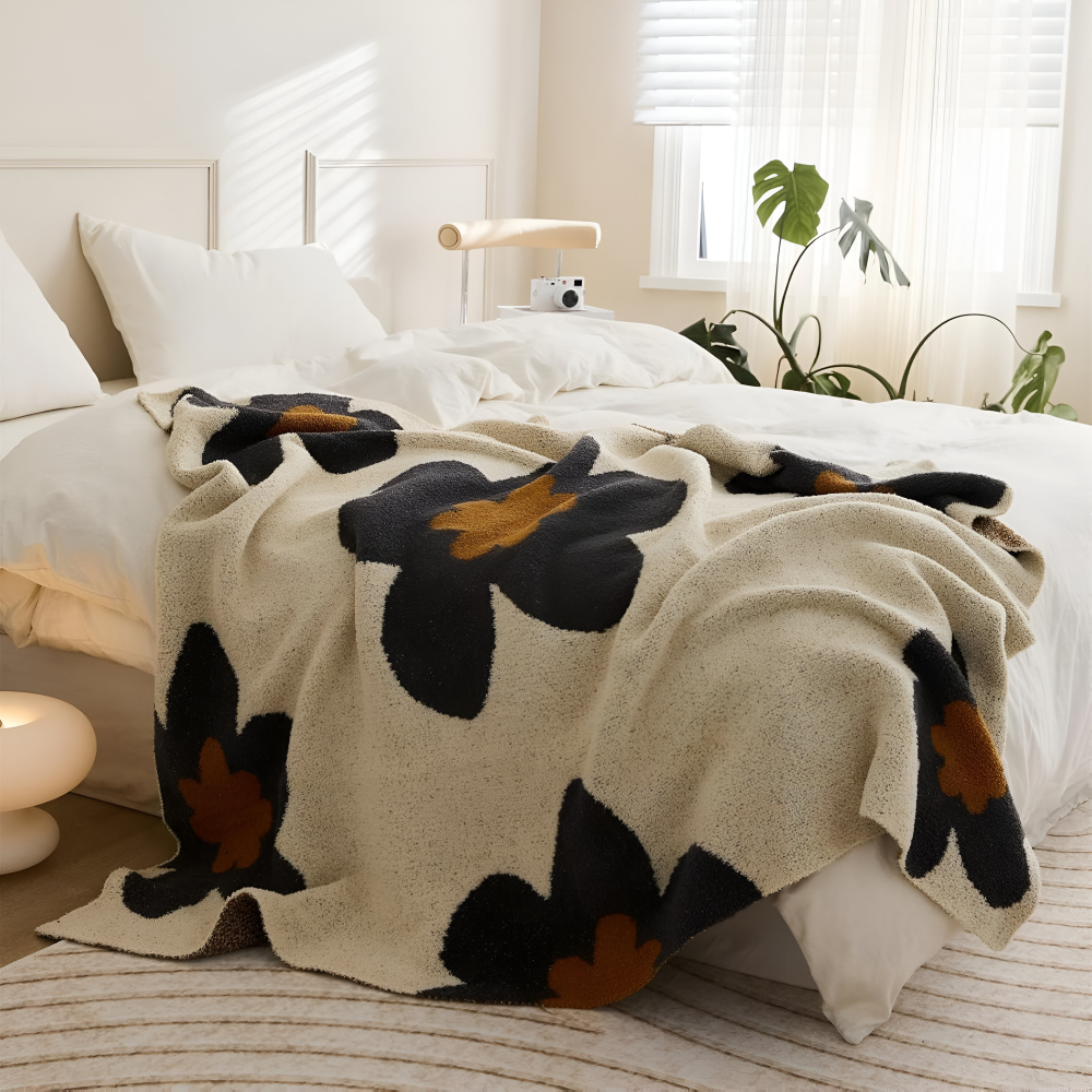 Floral Knit Plush Throw Blanket – Cozy Decorative Sofa and Bed Blanket