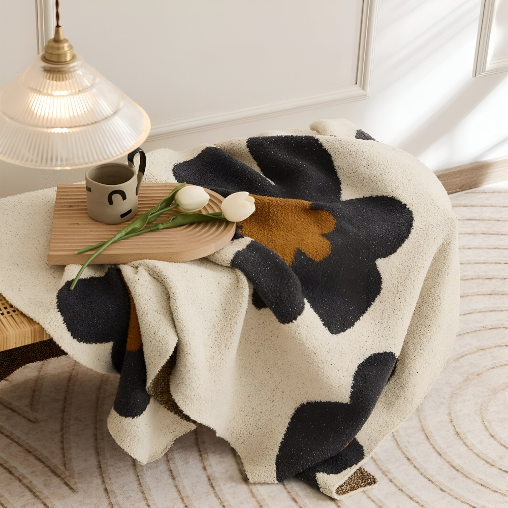 Floral Knit Plush Throw Blanket – Cozy Decorative Sofa and Bed Blanket