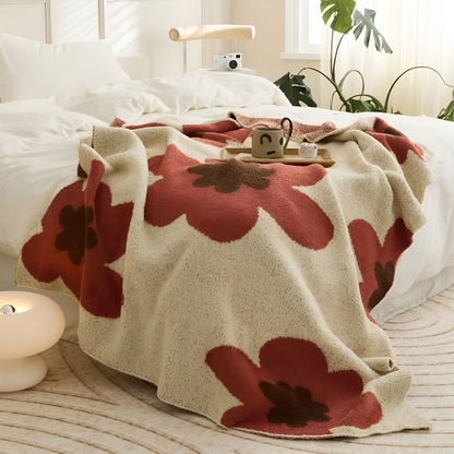 Floral Knit Plush Throw Blanket – Cozy Decorative Sofa and Bed Blanket