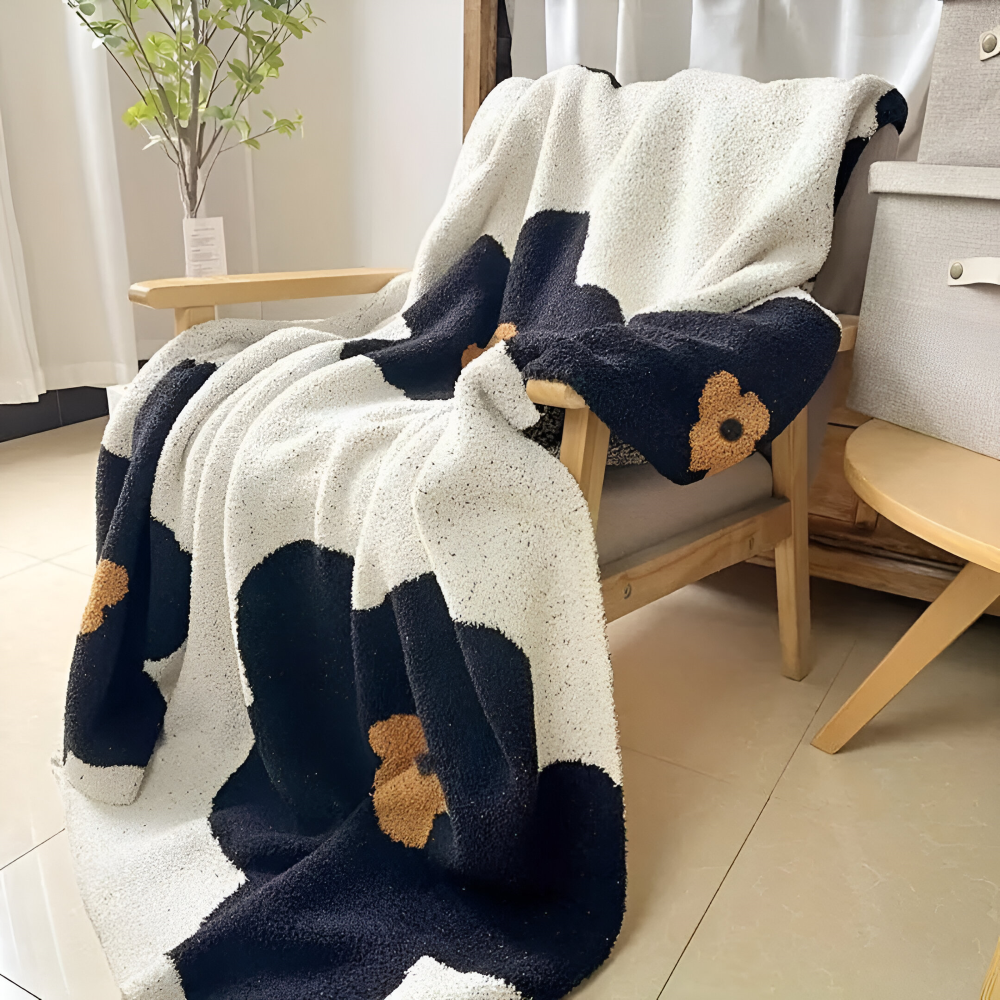 Floral Knit Plush Throw Blanket – Cozy Decorative Sofa and Bed Blanket