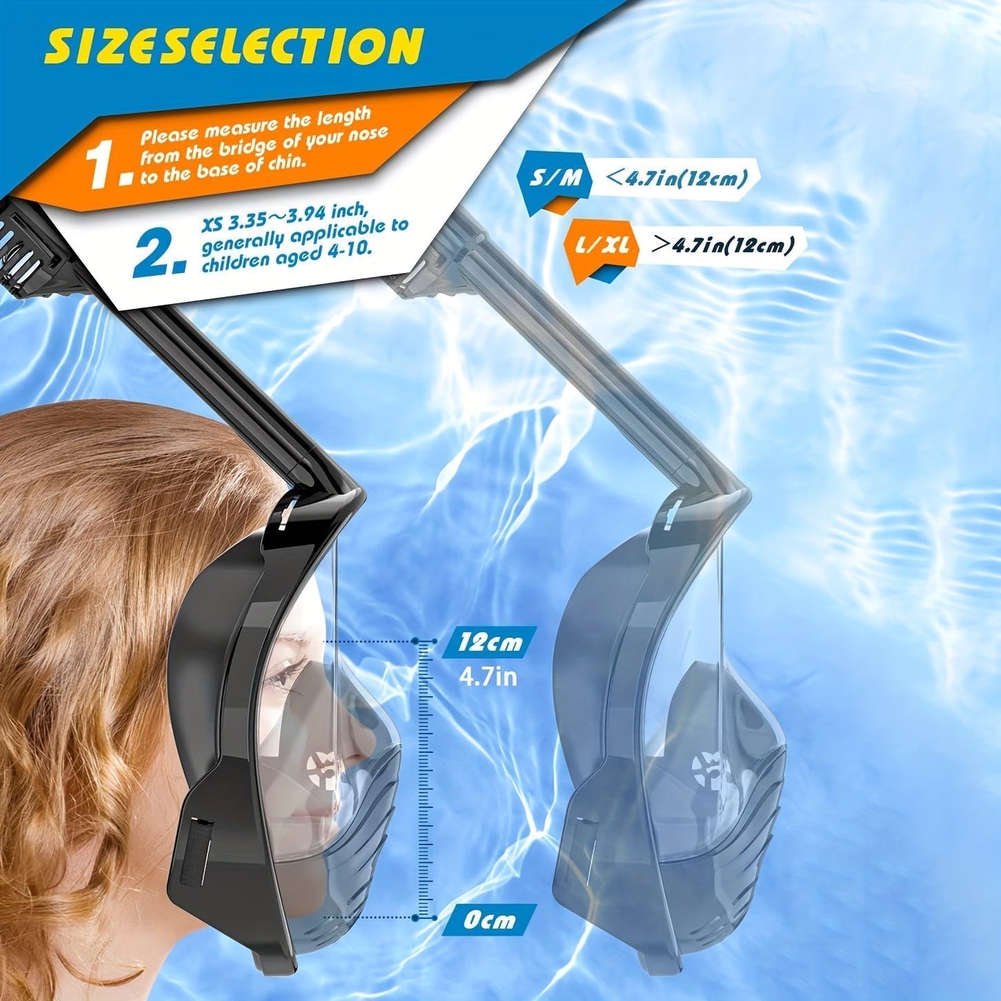 Full Face Snorkel Mask Panoramic View Anti Fog Breathing System Camera Mount