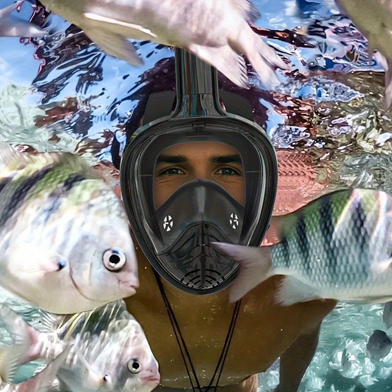 Full Face Snorkel Mask Panoramic View Anti Fog Breathing System Camera Mount