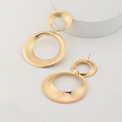 Gold Circle Statement Earrings 3D Double Ring Fashion Jewelry