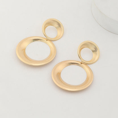 Gold Circle Statement Earrings 3D Double Ring Fashion Jewelry