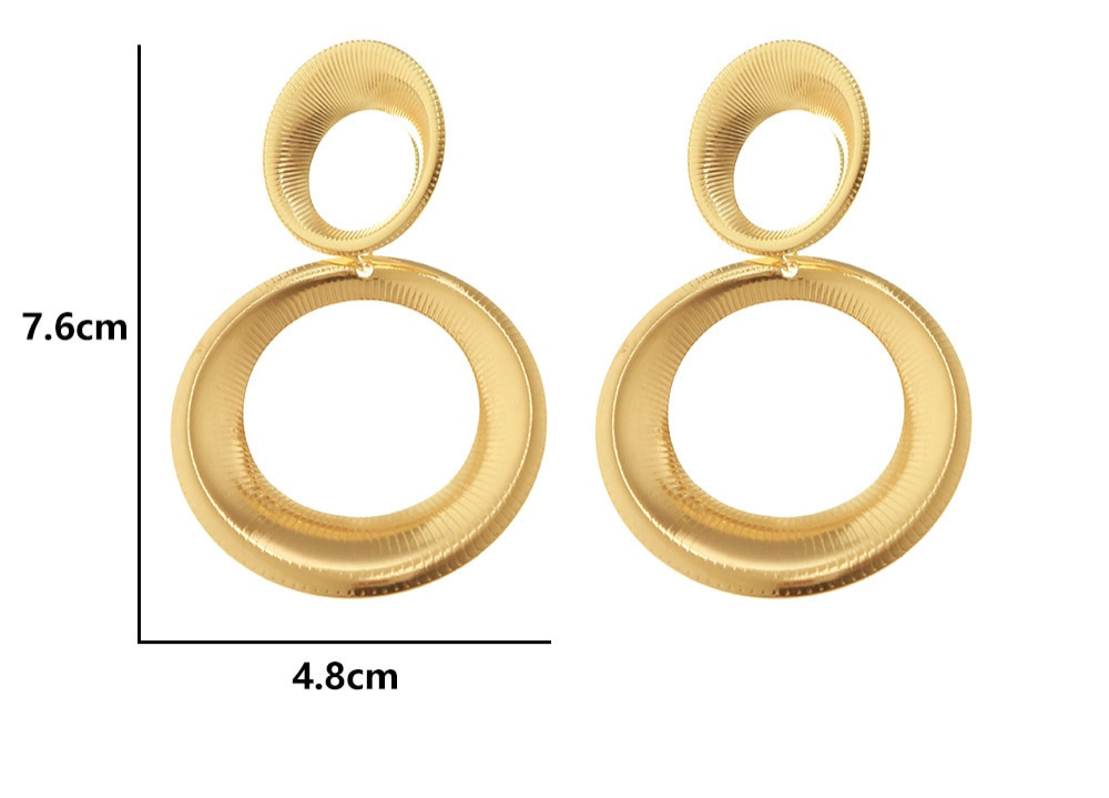 Gold Circle Statement Earrings 3D Double Ring Fashion Jewelry