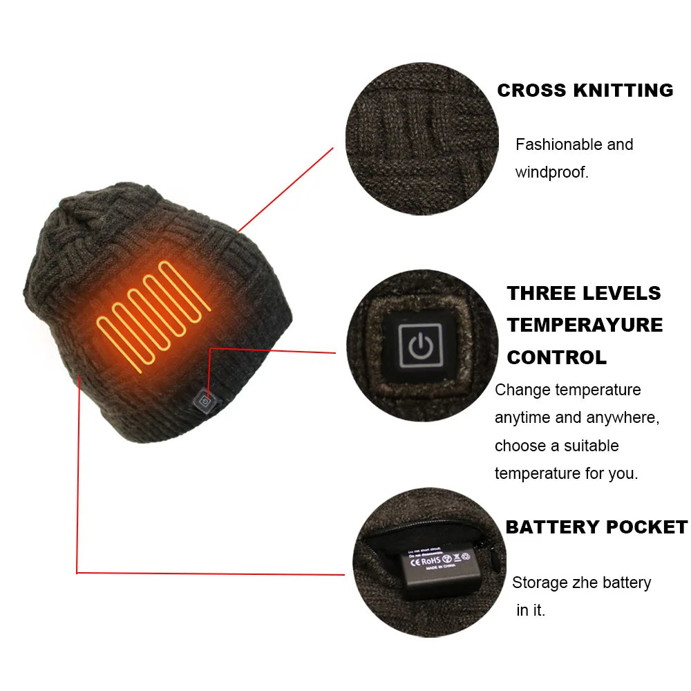 Heated USB Beanie with Adjustable Temperature for Winter Outdoor Activities