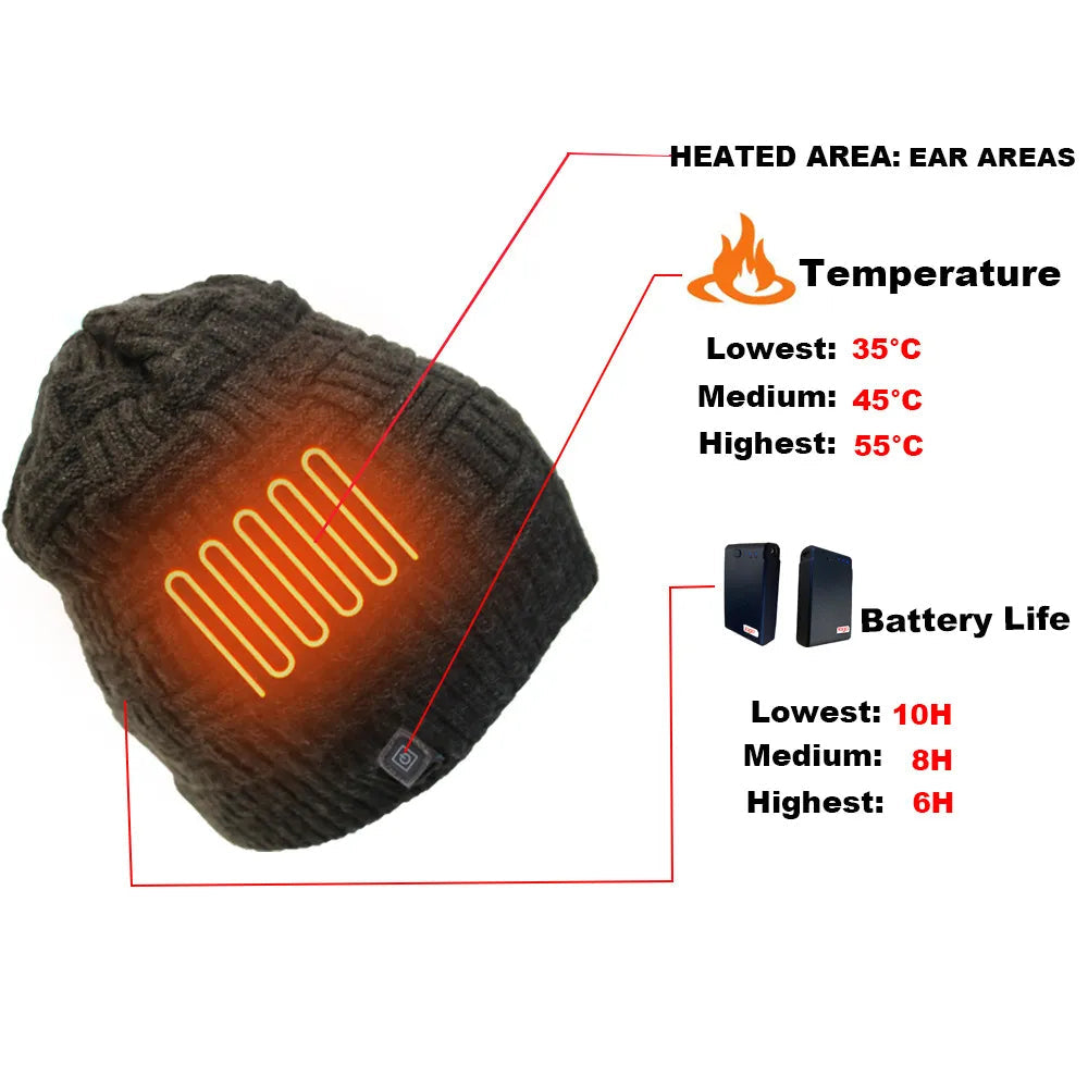 Heated USB Beanie with Adjustable Temperature for Winter Outdoor Activities