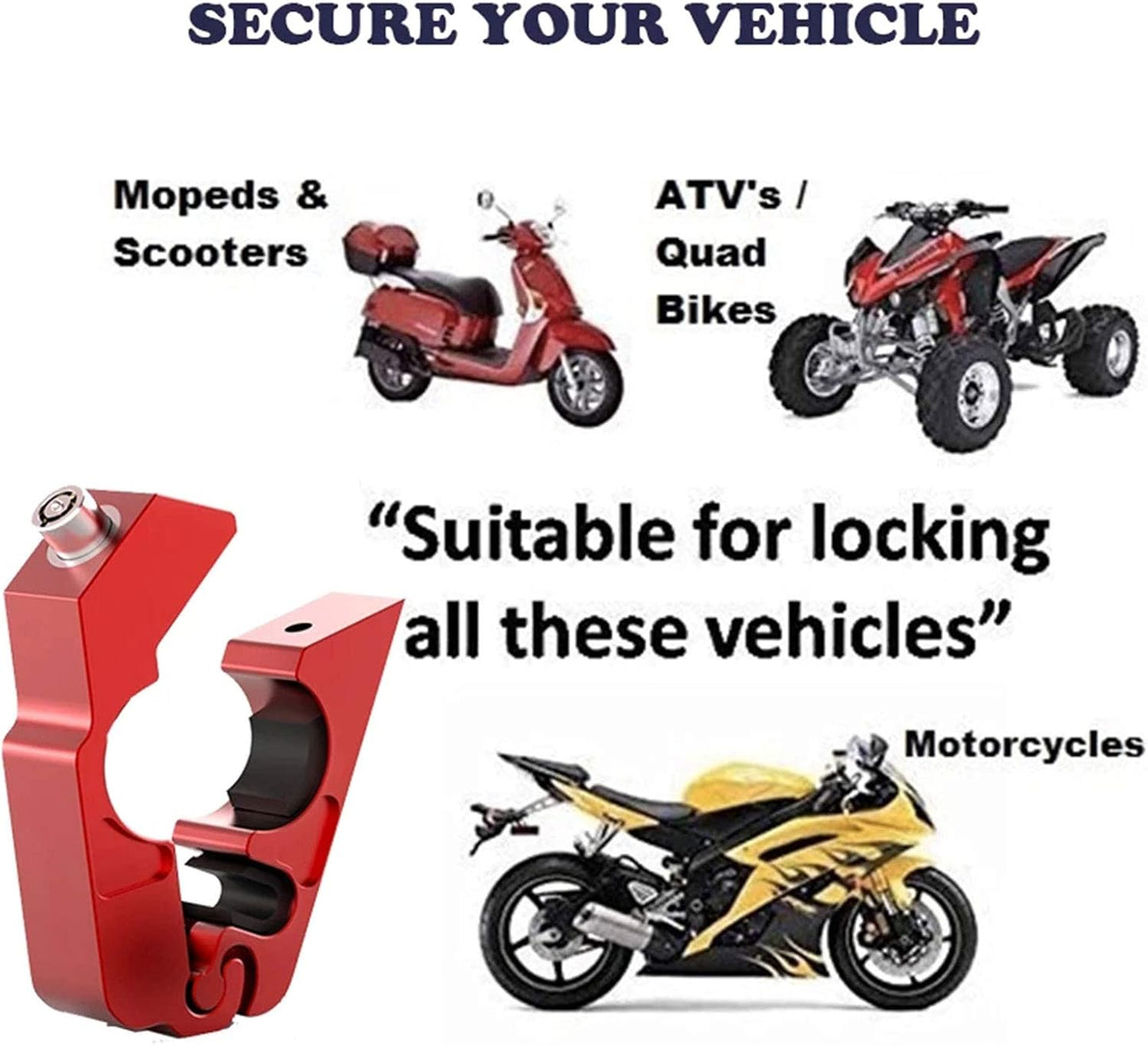 Heavy Duty Scooter Handlebar Lock Anti Theft Security Lock for Scooters Motorcycles and ATVs