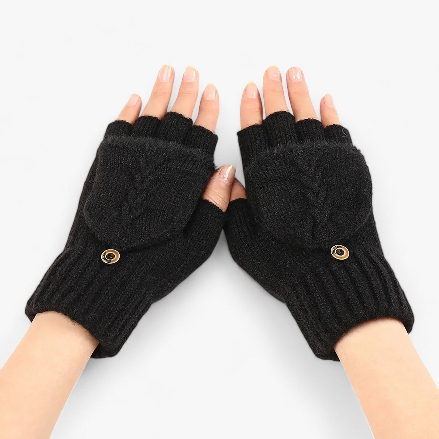 Knitted Winter Gloves Fingerless Flip Top Mittens