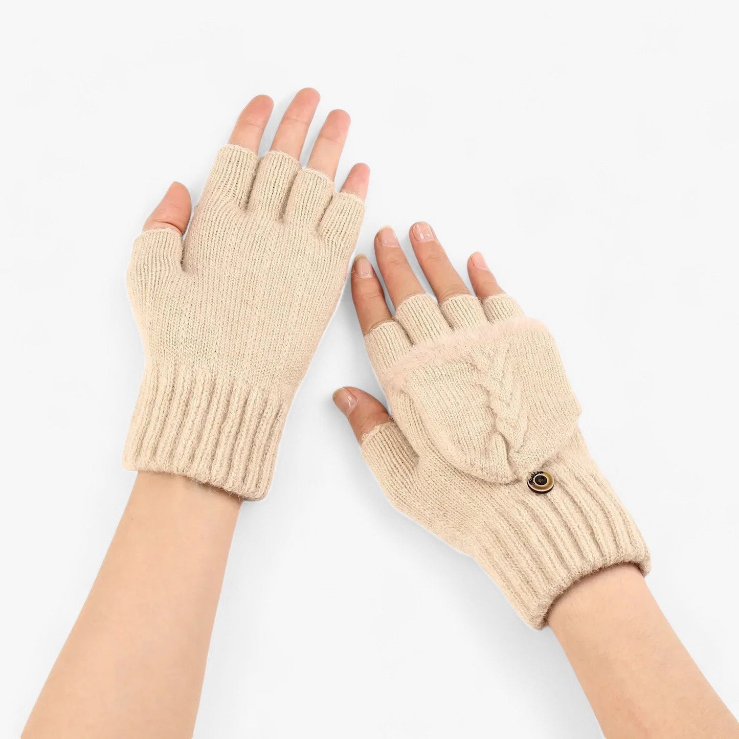 Knitted Winter Gloves Fingerless Flip Top Mittens