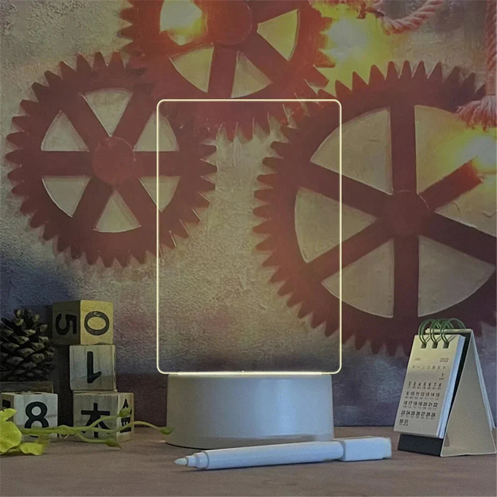LED Acrylic Memo Board Desk Lamp Reusable Writing Note Board with USB Power