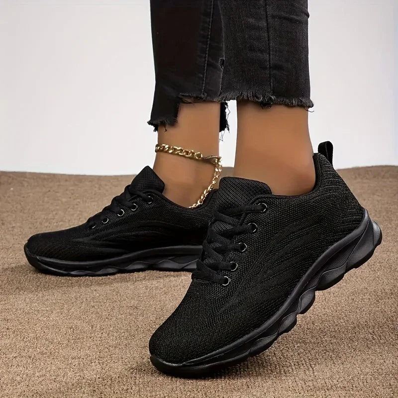 Lightweight Black Sneakers for Women Breathable Comfort Shoes
