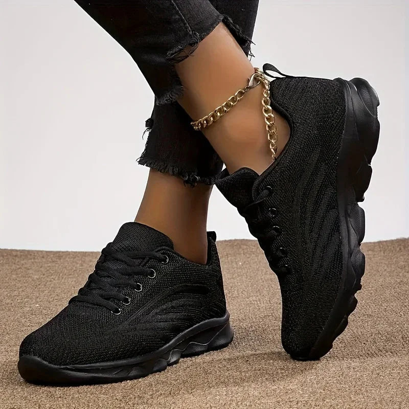 Lightweight Black Sneakers for Women Breathable Comfort Shoes