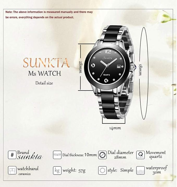 Luxury Ceramic Quartz Womens Watch Crystal Dial