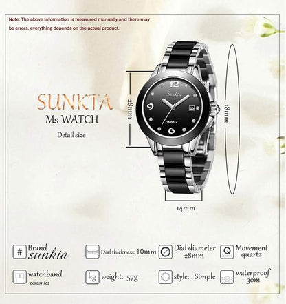 Luxury Ceramic Quartz Womens Watch Crystal Dial