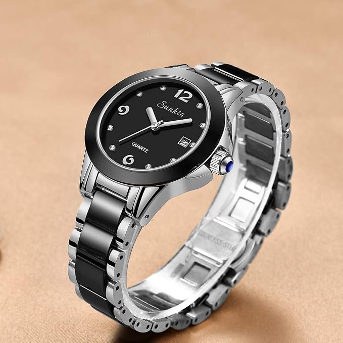 Luxury Ceramic Quartz Womens Watch Crystal Dial