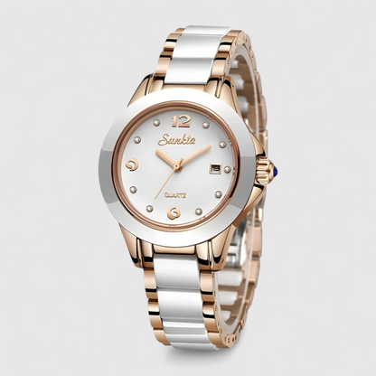 Luxury Ceramic Quartz Womens Watch Crystal Dial