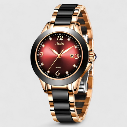 Luxury Ceramic Quartz Womens Watch Crystal Dial