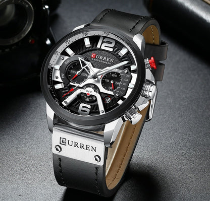 Luxury Mens Quartz Watch Leather Strap Waterproof