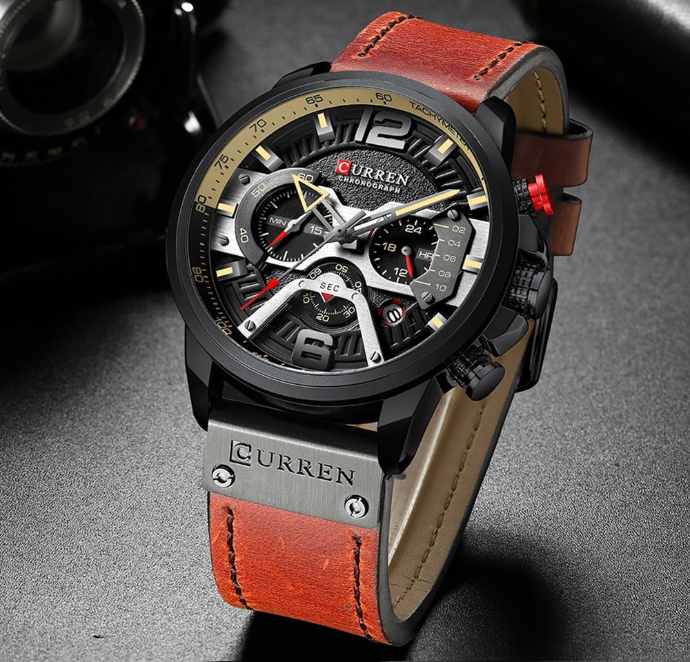 Luxury Mens Quartz Watch Leather Strap Waterproof