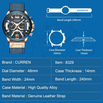 Luxury Mens Quartz Watch Leather Strap Waterproof