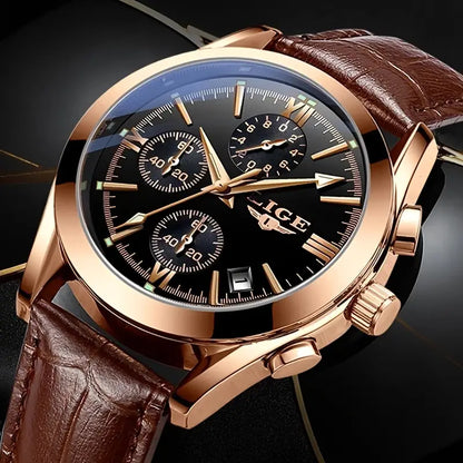 Luxury Military Quartz Watch Rose Gold Black Stainless Steel