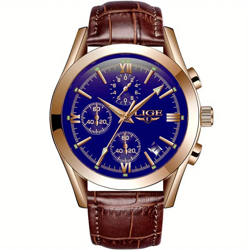 Luxury Military Quartz Watch Rose Gold Black Stainless Steel