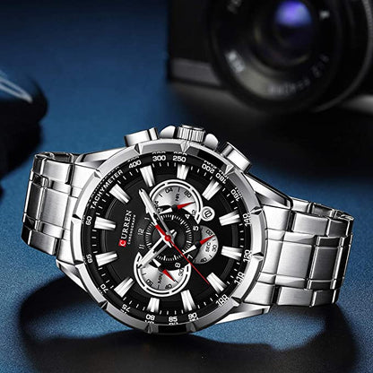 Luxury Quartz Chronograph Watch with Date Display and Stopwatch