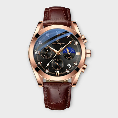 Luxury Quartz Watch Brown Gold Stainless Steel Mens Wristwatch