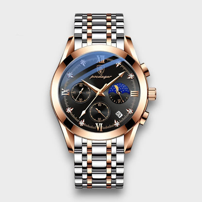 Luxury Quartz Watch Brown Gold Stainless Steel Mens Wristwatch
