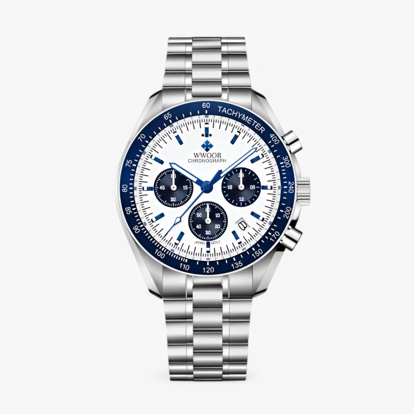 Luxury Stainless Steel Chronograph Watch Mens Waterproof Wristwatch
